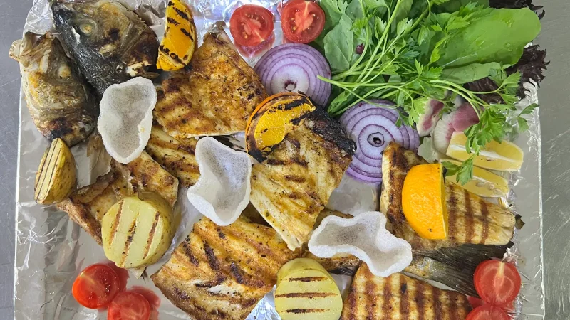 Grilled sea bass